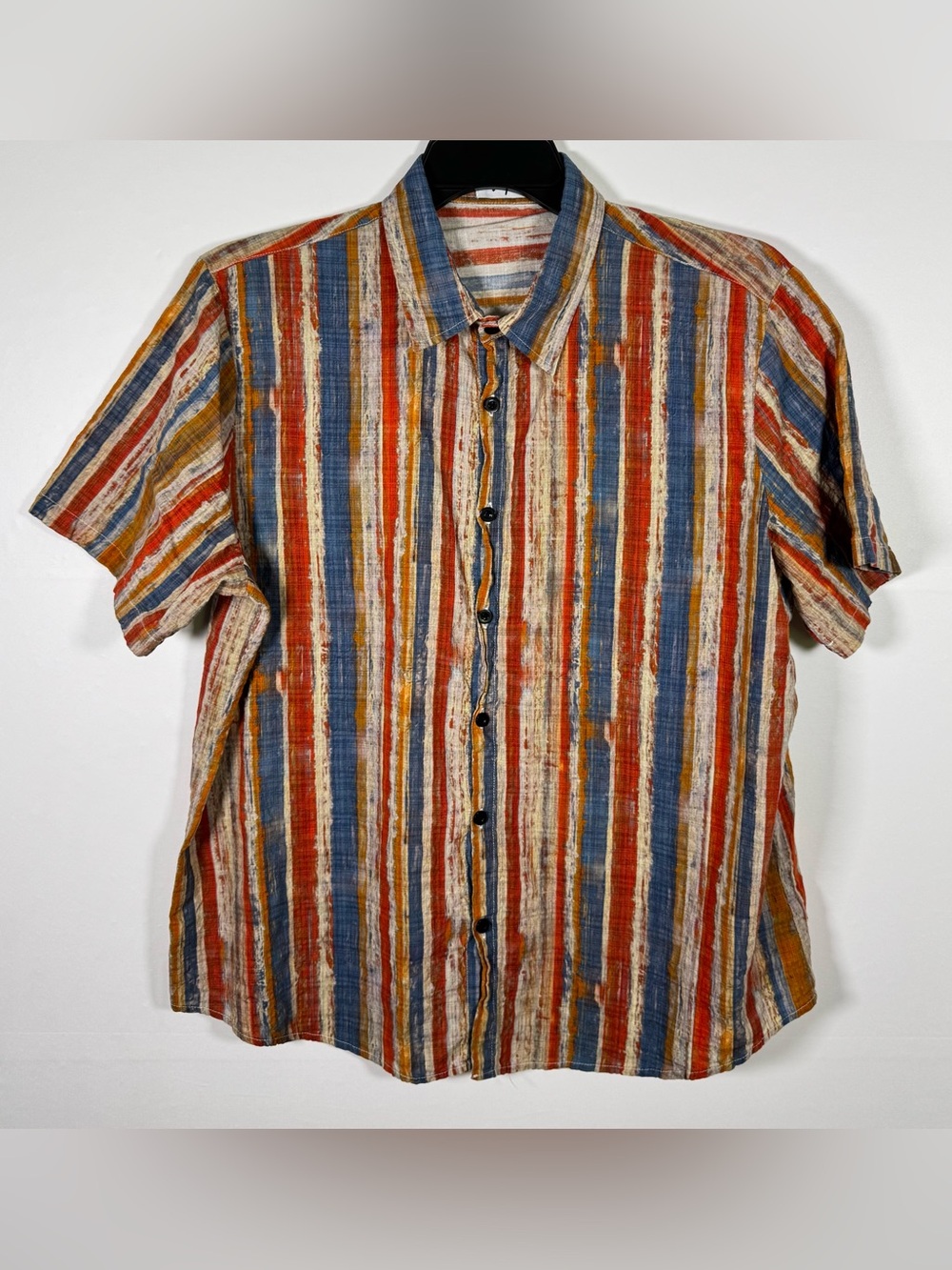 VATPAVE Men’s Striped Button Down Cotton Viscose Earth Tone Shirt Sz XL